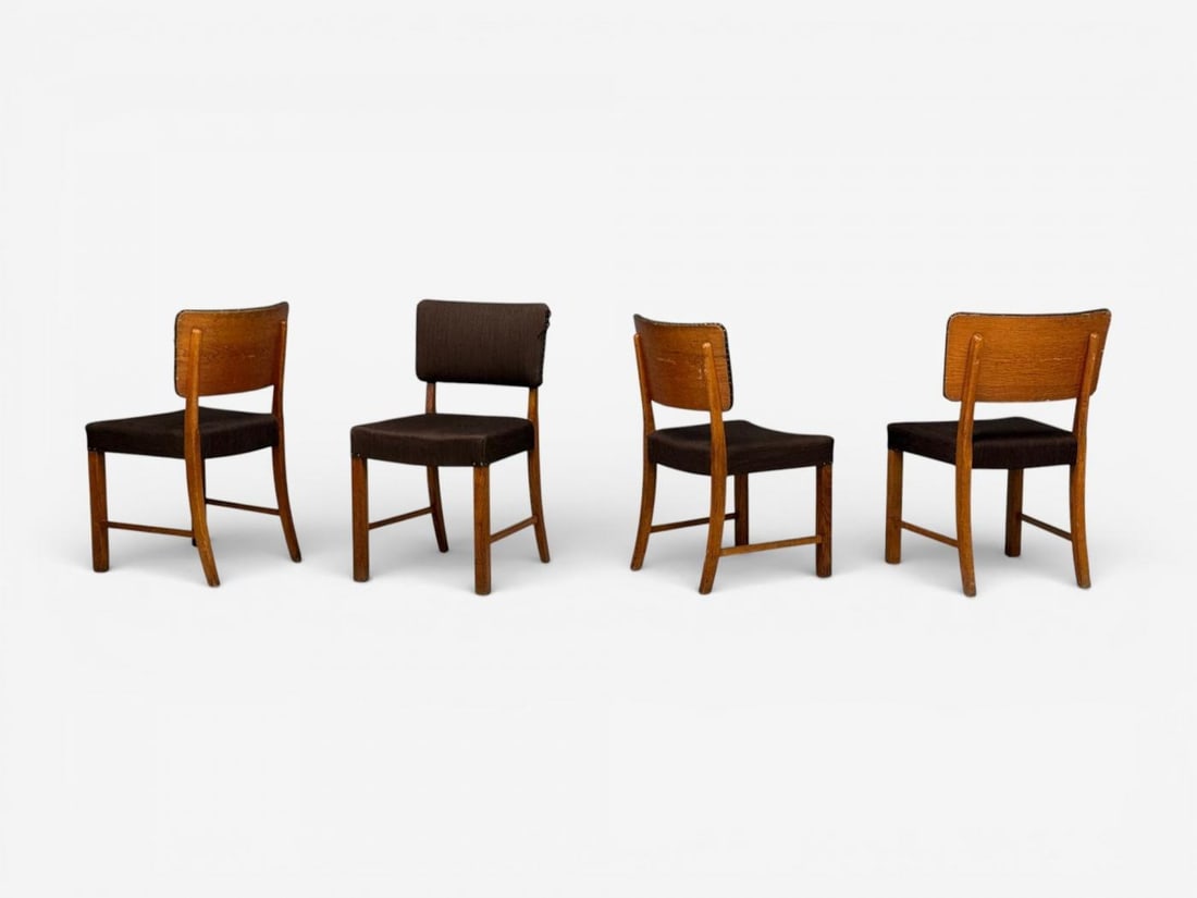 Fritz Hansen, Six Dining Chairs, Oak, Wool, Denmark, 1930s - 4