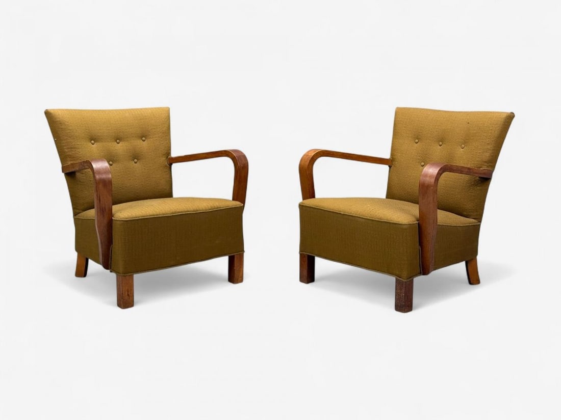 Danish Modern, Bentwood, Fabric, Lounge Chairs, Denmark, 1930s - 11