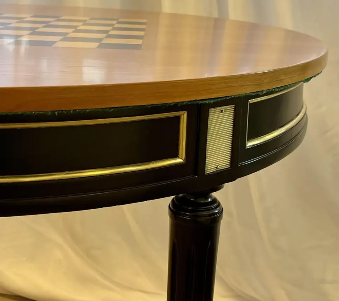 Hollywood Regency Ebony Game, Card Table, Louis XVI Style, Bronze Mounted - 9