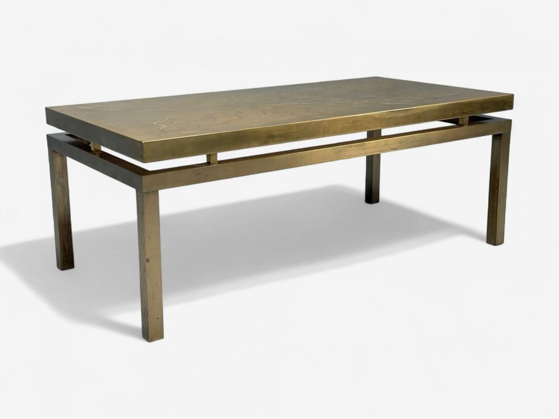 Willy Daro, Engraved Brass, Coffee Table, Belgium, 1970s - 2