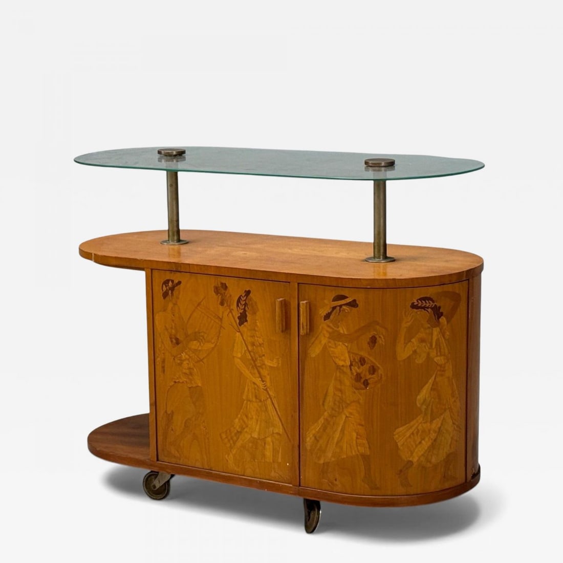 Erik Mattsson, Art Deco, Marquetry, Glass, Rare Bar Cart, Sweden c. 1939 (1 of 12)