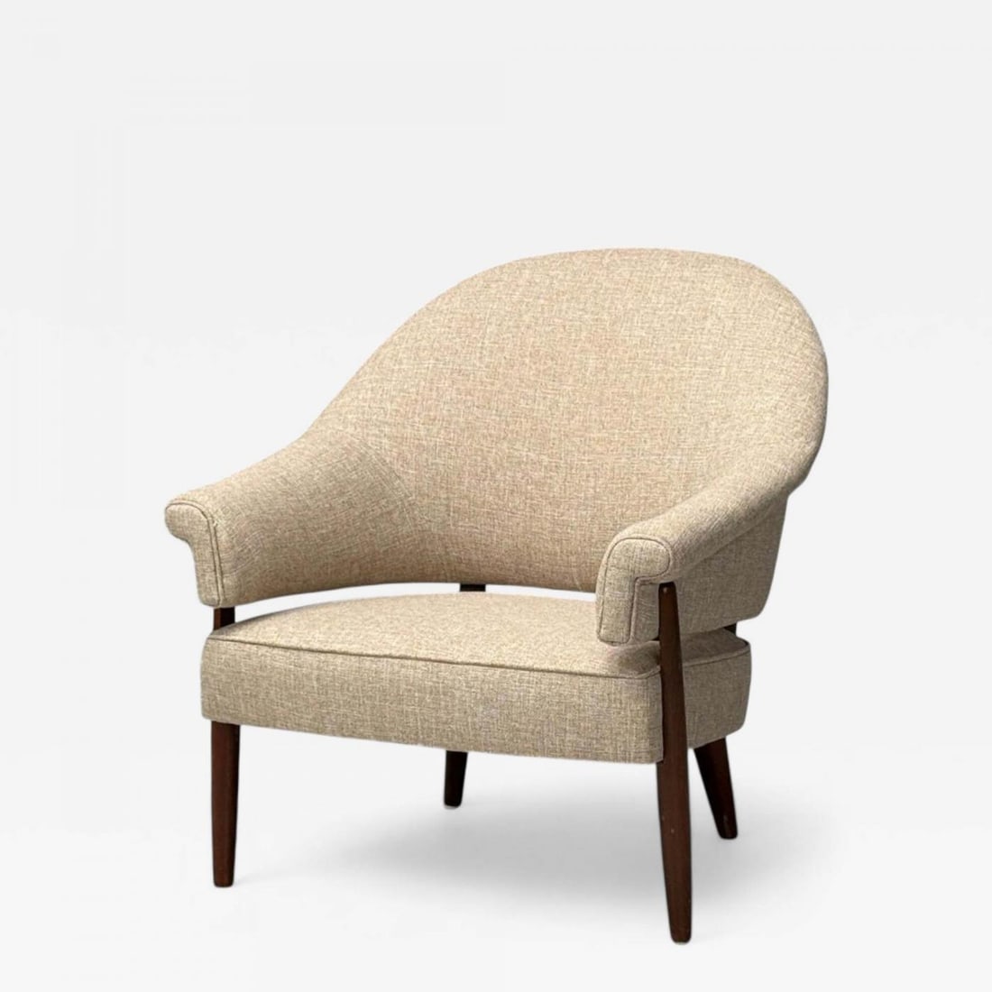 Swedish Modern, Teak, Beige Wool, Floating Lounge Chair, Sweden, 1960s: Title: Swedish Modern, Teak, Beige Wool, Floating Lounge Chair, Sweden, 1960s Description: "Swedish Mid-Century Modern, Teak, Beige Wool, Floating Lounge Chair, Sweden, 1960s A modernist lounge chair