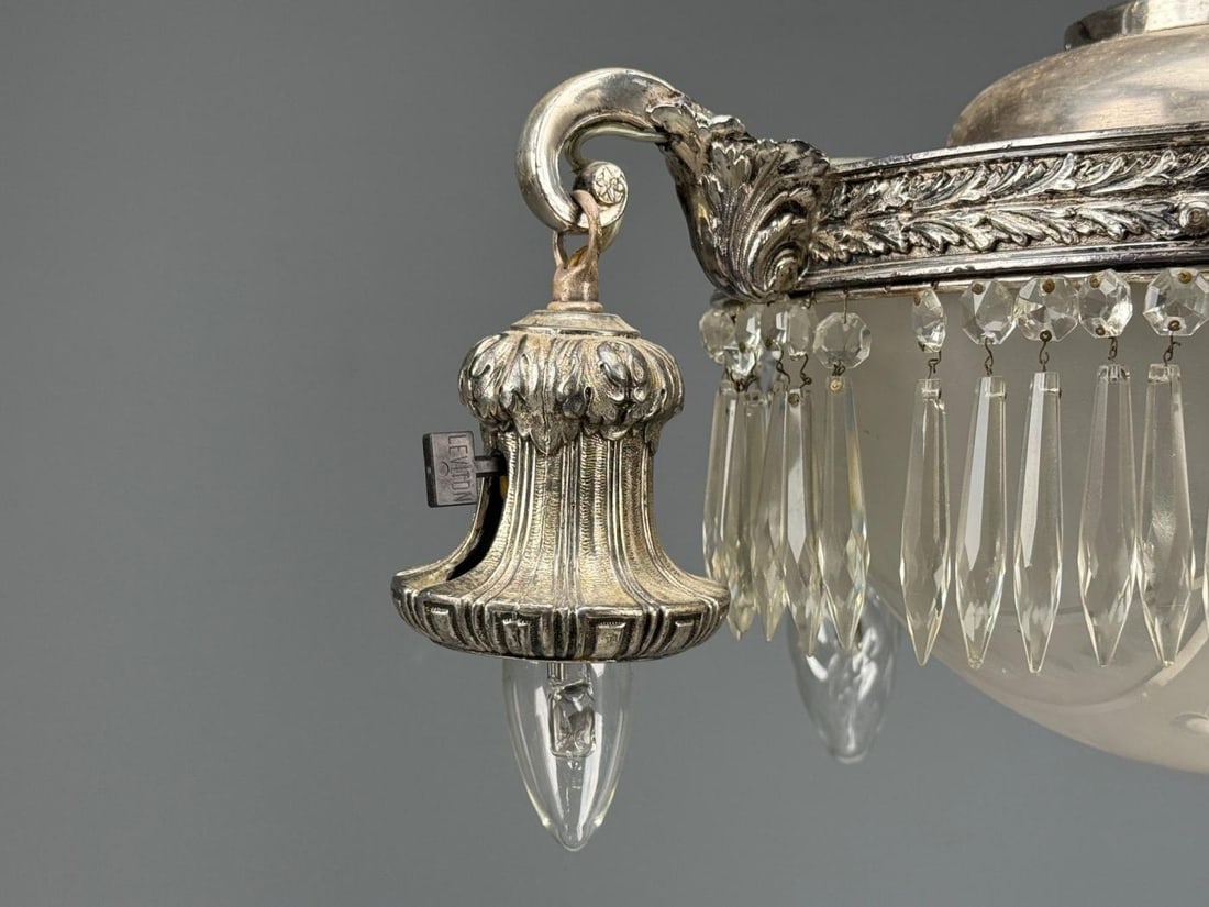 French Victorian, Chandelier, Etched Glass, Silver Plated, 19th Century - 11