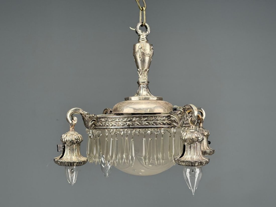 French Victorian, Chandelier, Etched Glass, Silver Plated, 19th Century - 2