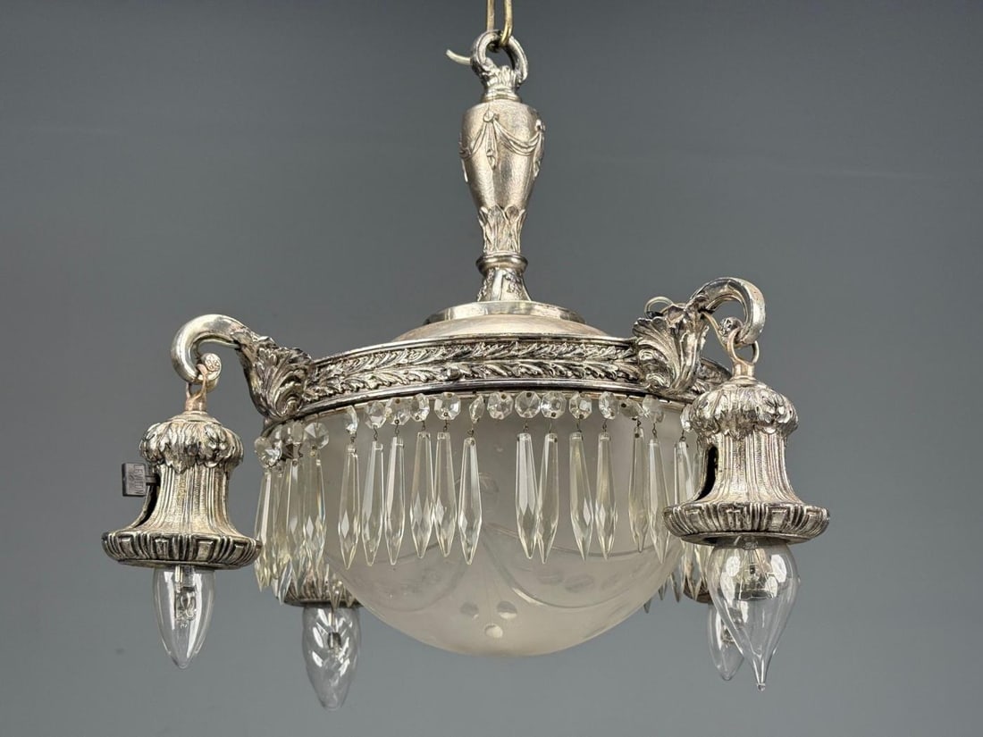 French Victorian, Chandelier, Etched Glass, Silver Plated, 19th Century - 4