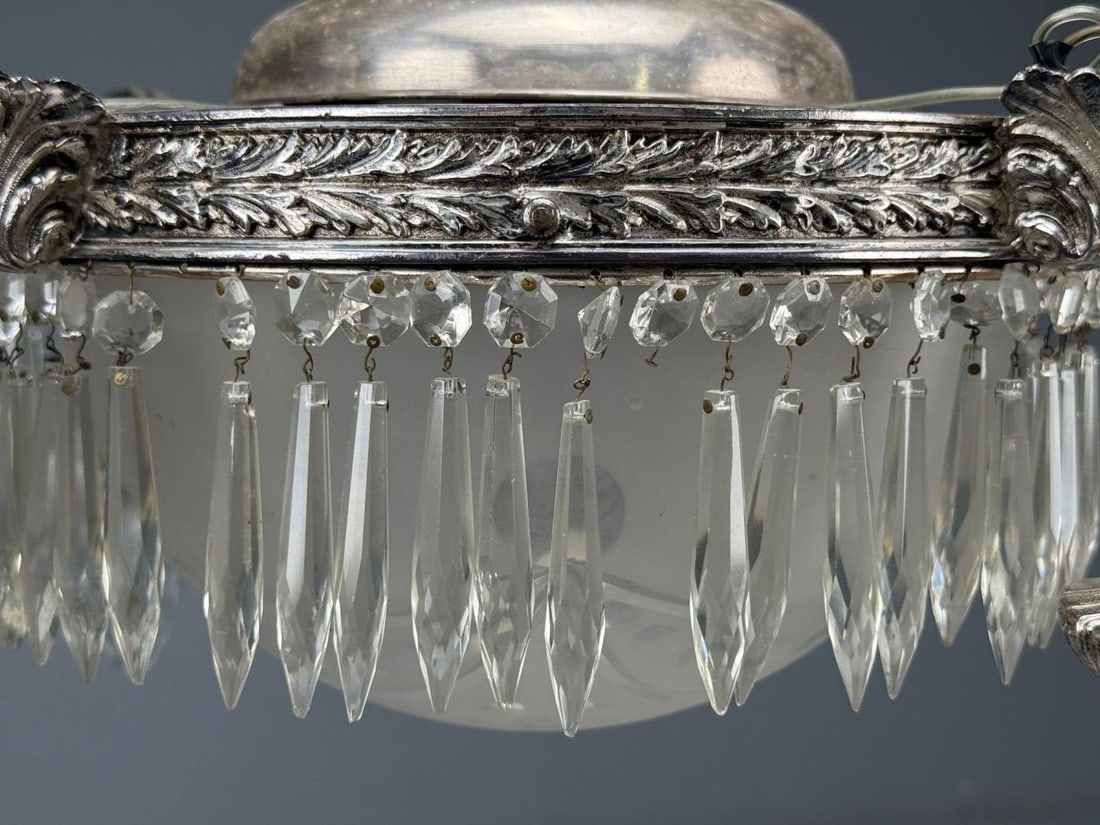French Victorian, Chandelier, Etched Glass, Silver Plated, 19th Century - 6