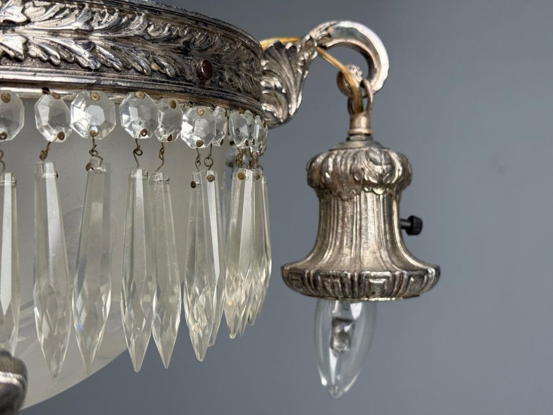 French Victorian, Chandelier, Etched Glass, Silver Plated, 19th Century - 7