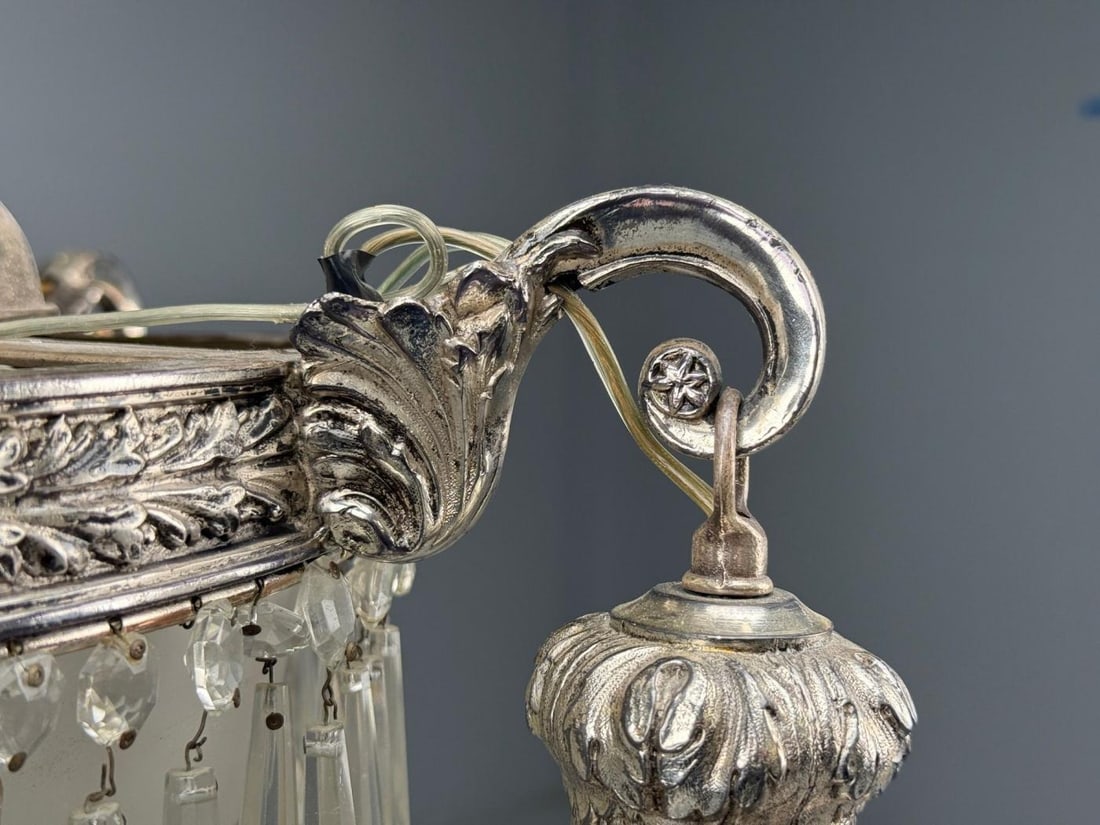 French Victorian, Chandelier, Etched Glass, Silver Plated, 19th Century - 9