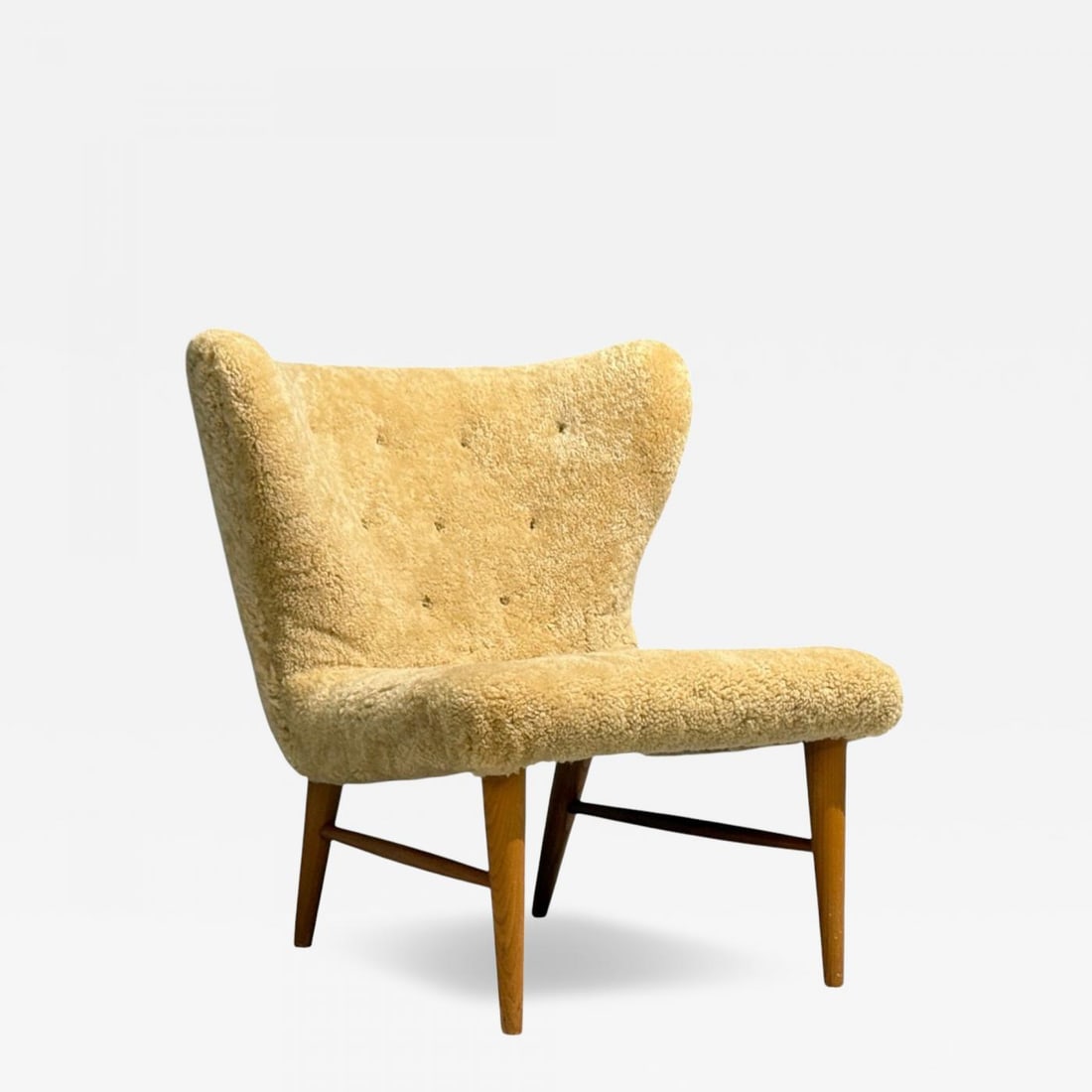 Erik Bertil Karlén, Rare Easy Chair, Beech, Shearling, Sweden, 1940s (1 of 8)