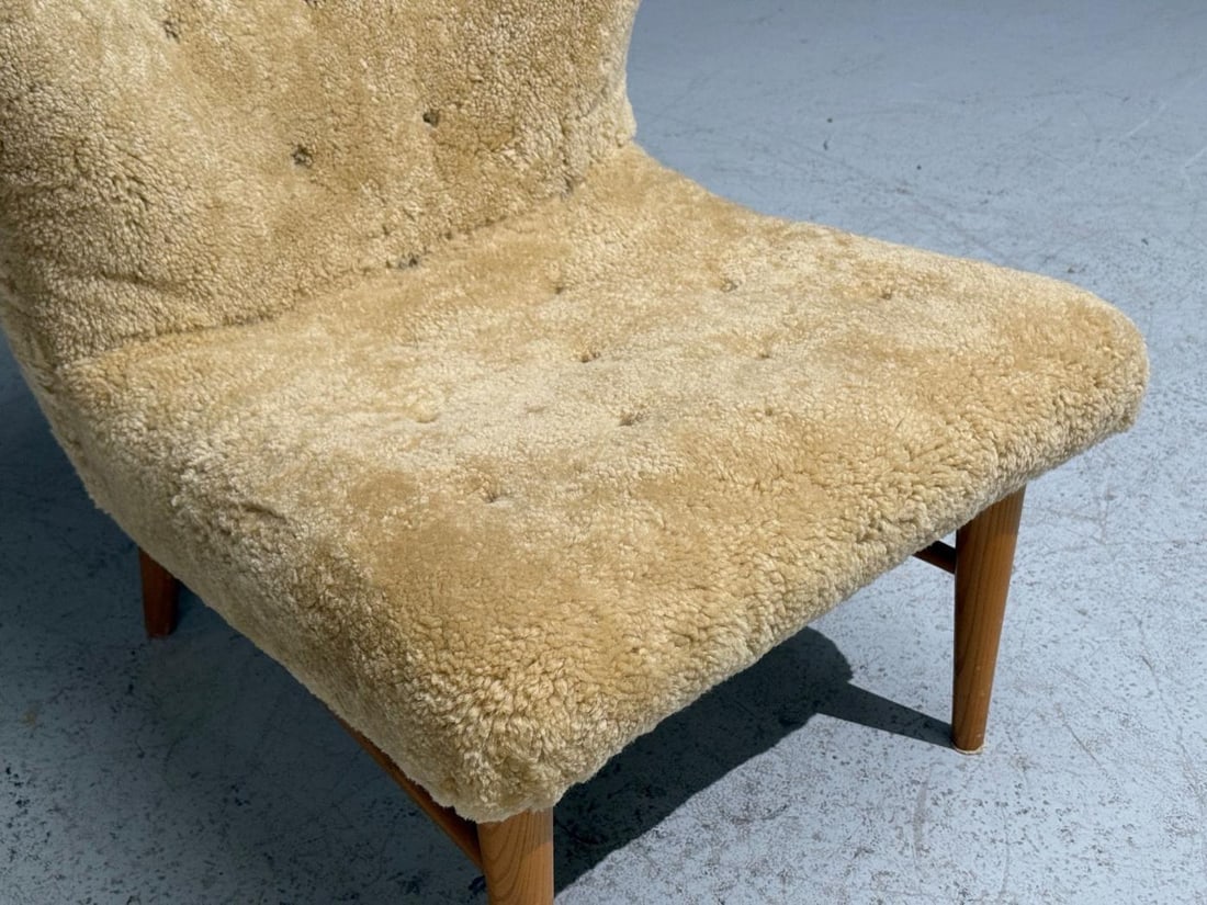 Erik Bertil Karlén, Rare Easy Chair, Beech, Shearling, Sweden, 1940s - 3