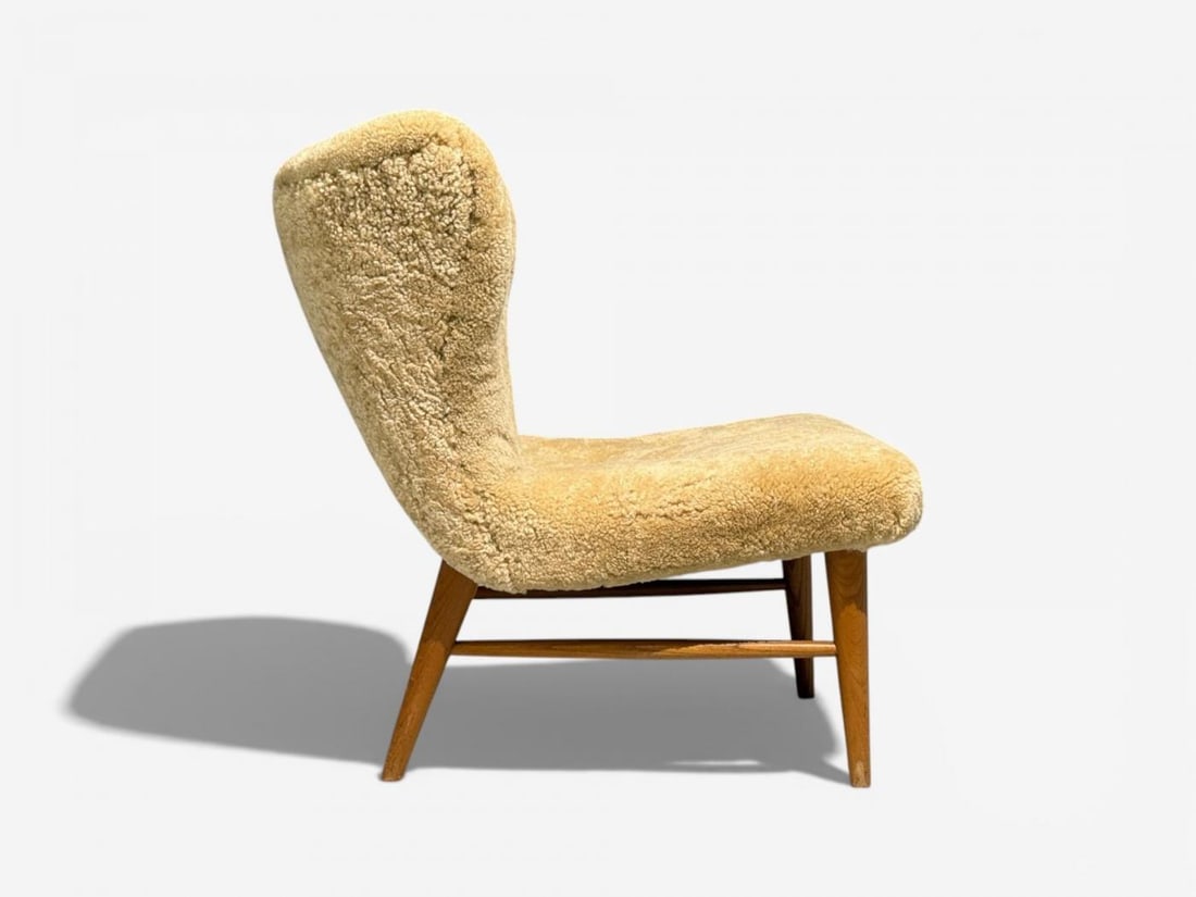Erik Bertil Karlén, Rare Easy Chair, Beech, Shearling, Sweden, 1940s - 5