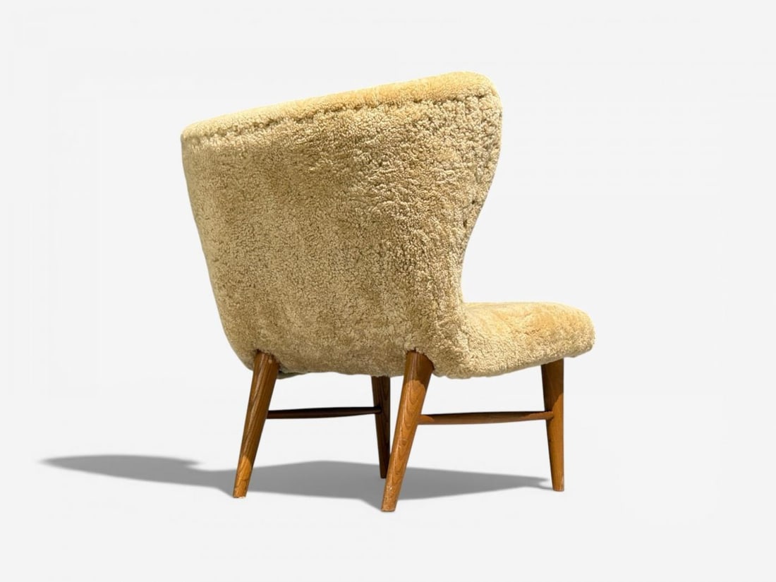 Erik Bertil Karlén, Rare Easy Chair, Beech, Shearling, Sweden, 1940s - 6