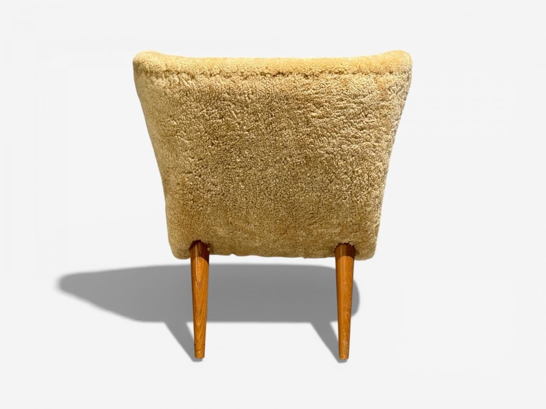 Erik Bertil Karlén, Rare Easy Chair, Beech, Shearling, Sweden, 1940s - 7