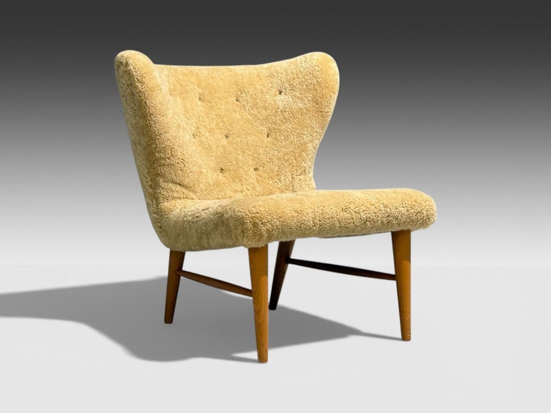 Erik Bertil Karlén, Rare Easy Chair, Beech, Shearling, Sweden, 1940s - 8