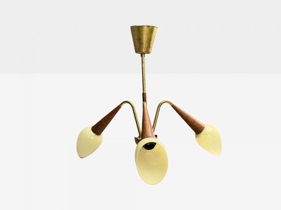 Swedish Modern, Pendant Light, Brass, Wood, Glass, Sweden, 1920s - 6