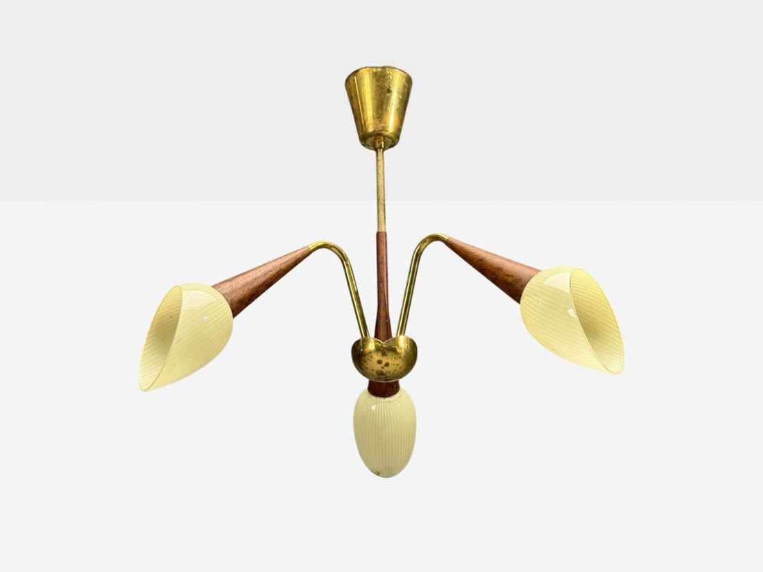 Swedish Modern, Pendant Light, Brass, Wood, Glass, Sweden, 1920s - 8