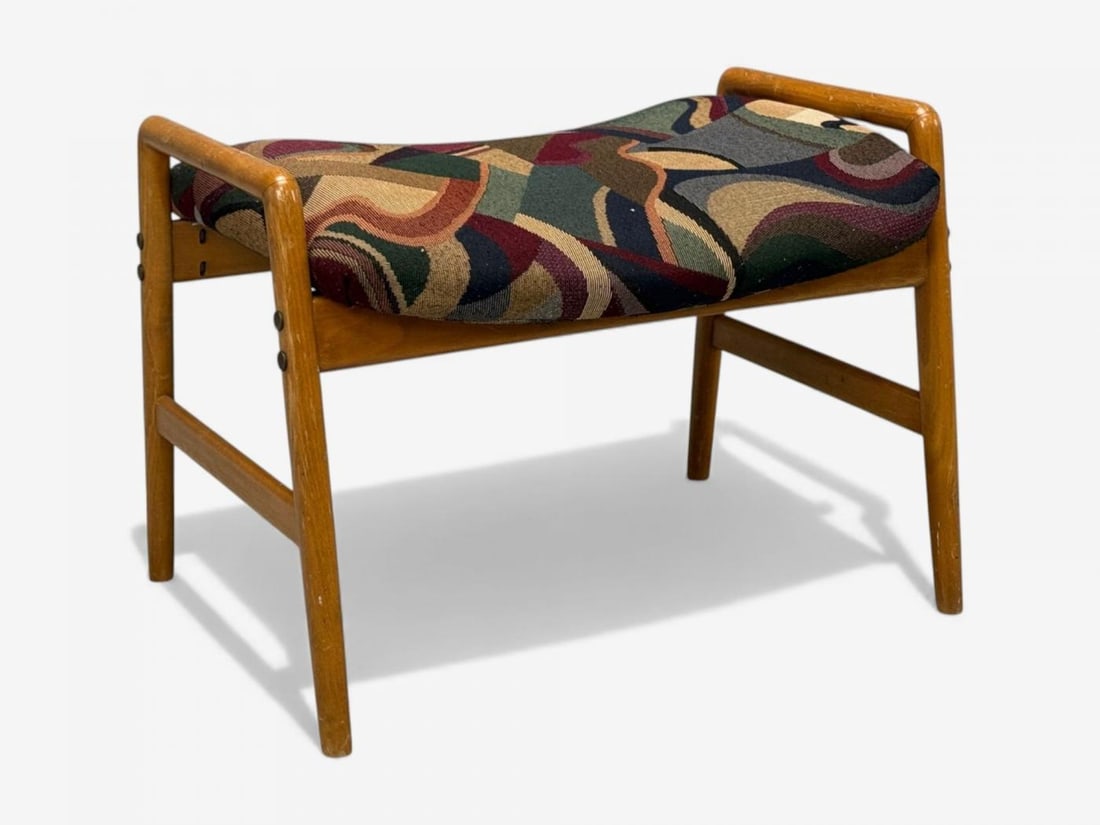 Danish Modern, Aztec Fabric, Light Stained Wood, Footstool, Denmark, 1950s - 3