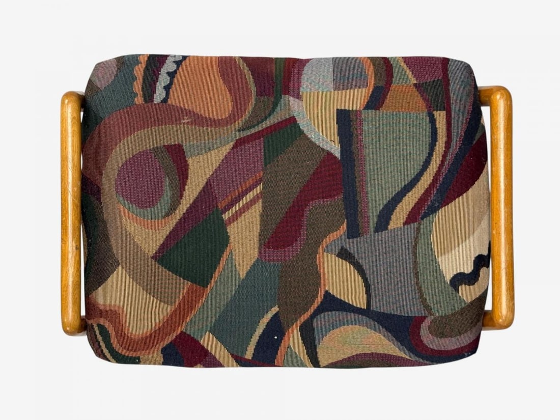 Danish Modern, Aztec Fabric, Light Stained Wood, Footstool, Denmark, 1950s - 5