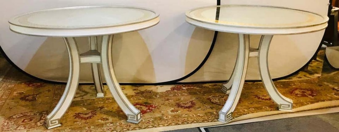 Pair of Compatible Églomisé Top Painted Side, End or Centre Tables - 2