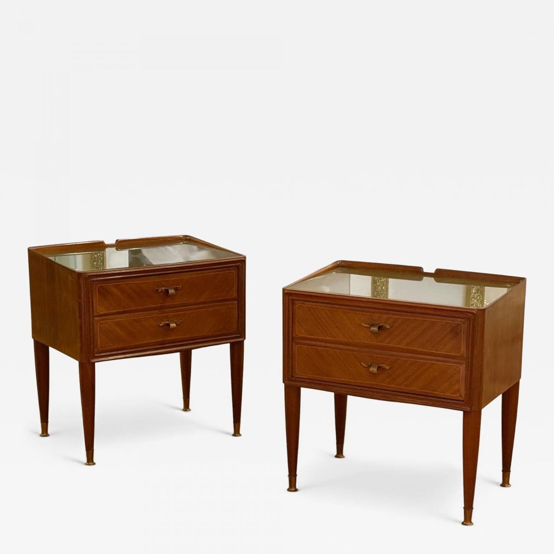 Italian Modern, Stained Wood, Brass, Glass, Nightstands, Italy, 1950s (1 of 12)