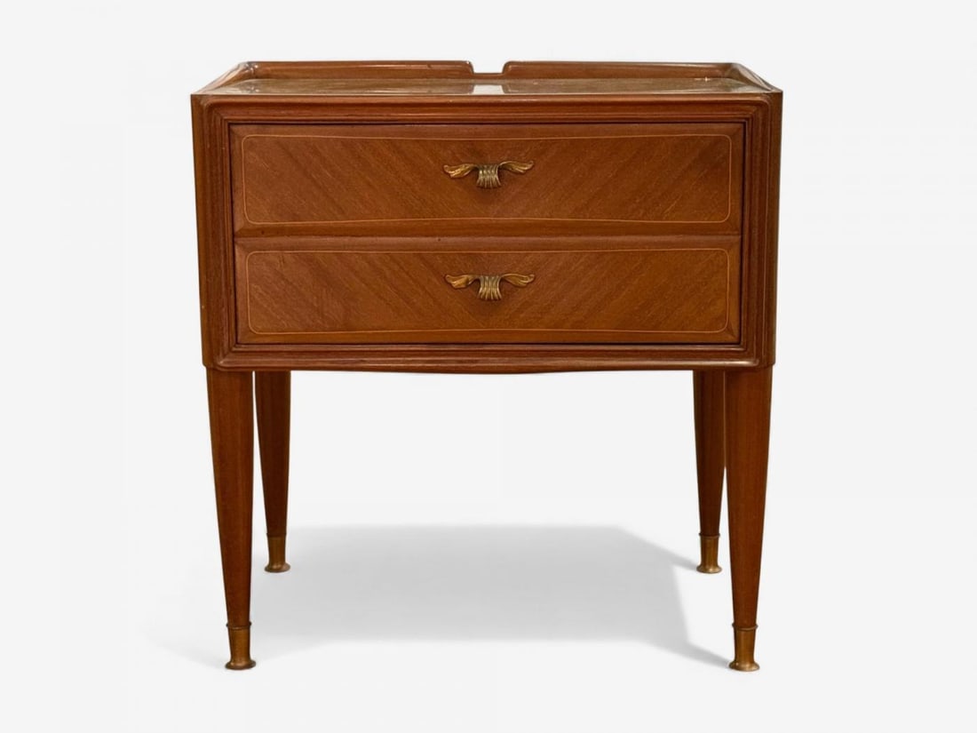 Italian Modern, Stained Wood, Brass, Glass, Nightstands, Italy, 1950s - 4