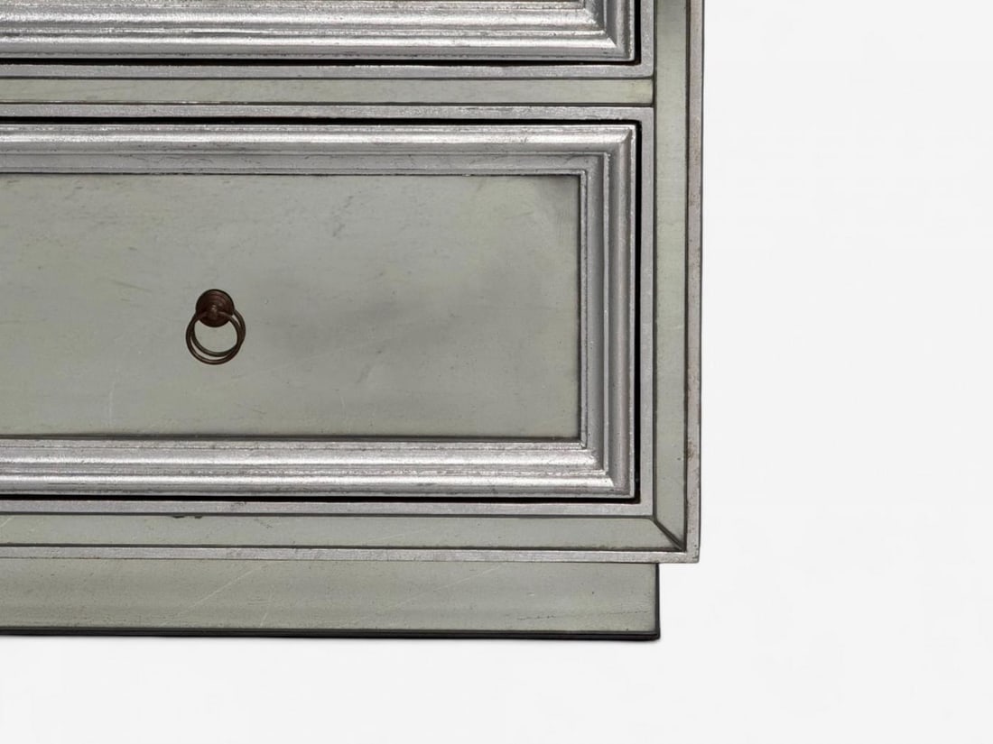 Hollywood Regency Style, Silver Leaf, Distressed Glass, Mirrored Nightstands - 11