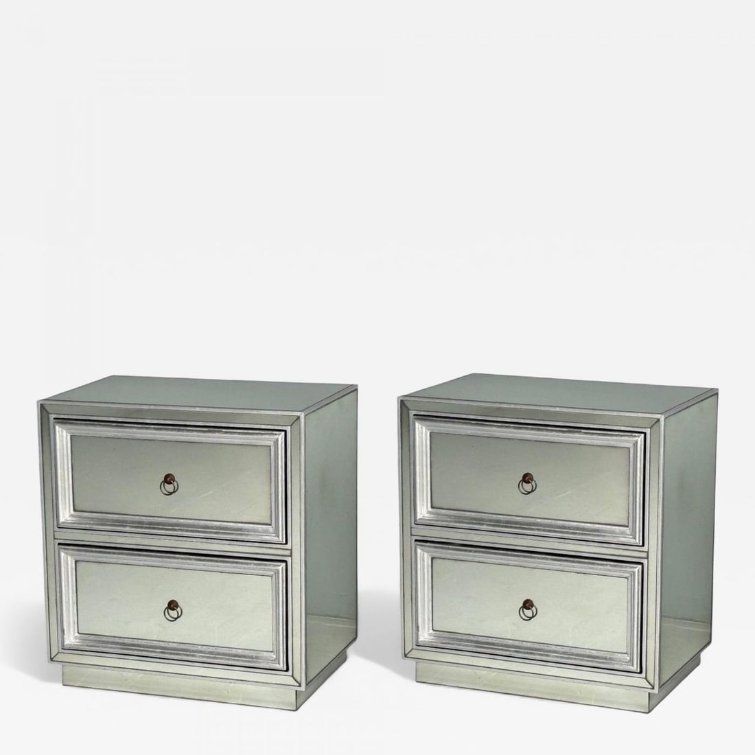 Hollywood Regency Style, Silver Leaf, Distressed Glass, Mirrored Nightstands (1 of 12)
