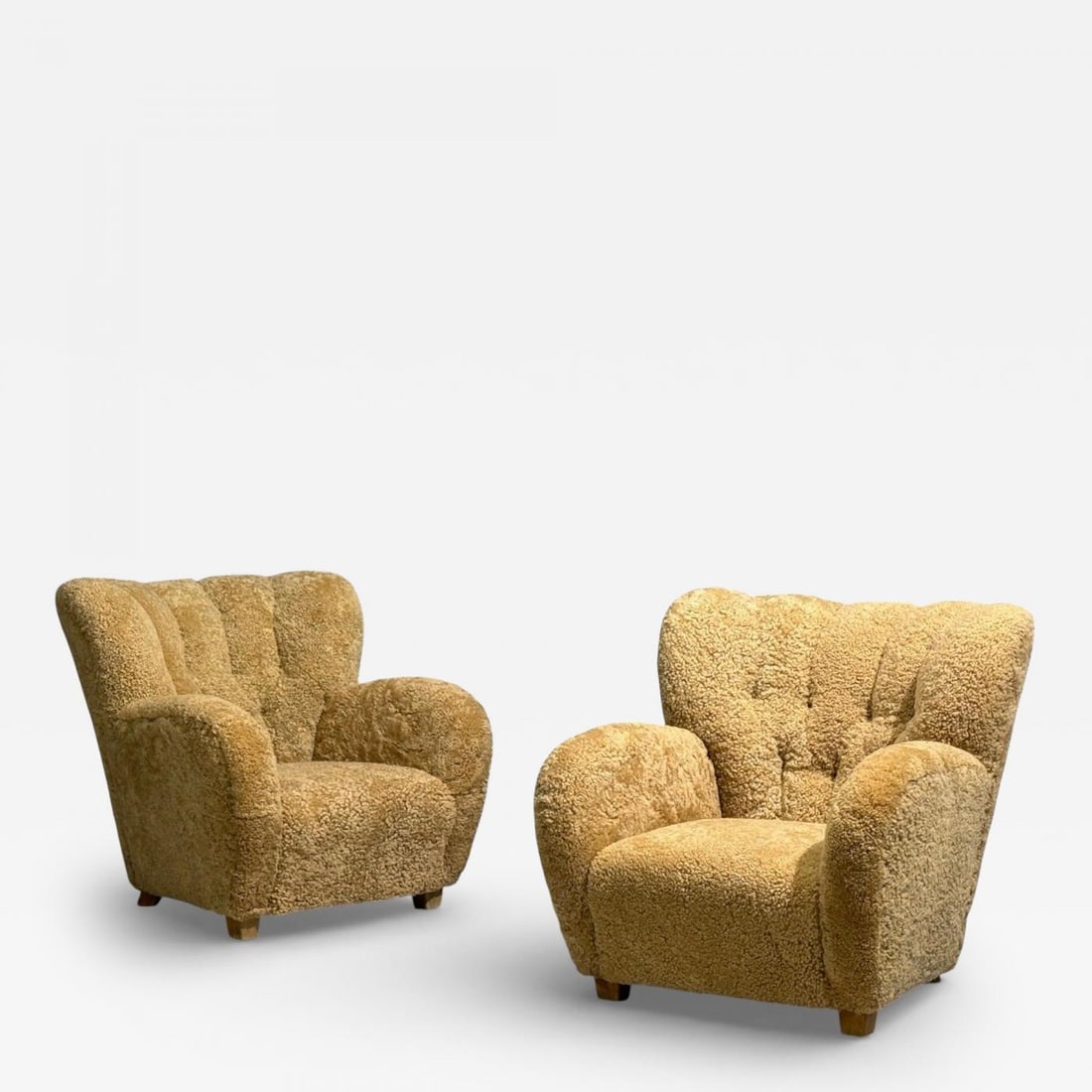 Finnish Modern, Organic Lounge Chairs, Shearling, Wood, Finland, 1940s (1 of 11)