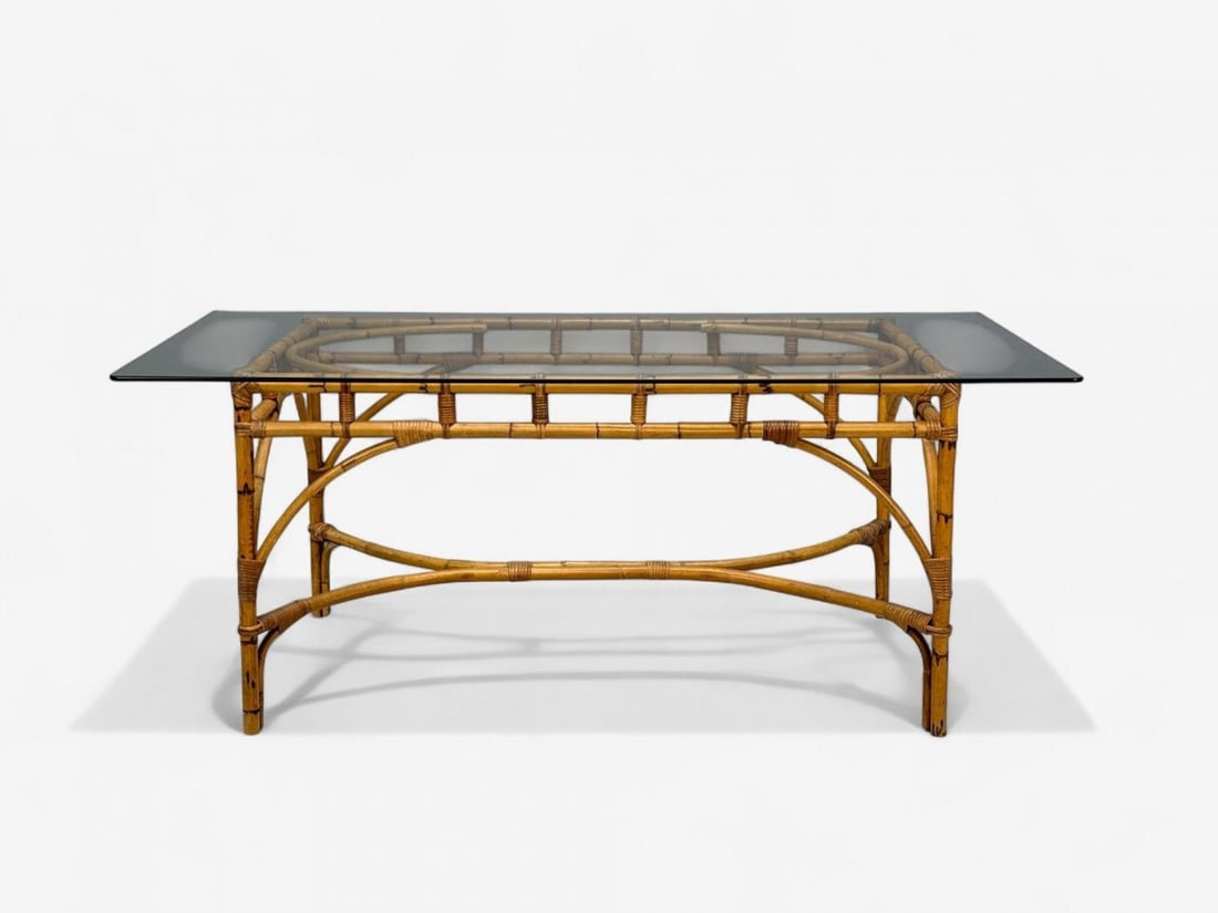 Dal Vera, Italian Modern, Bamboo, Cane, Glass, Dining Table, Italy, 1950s - 3