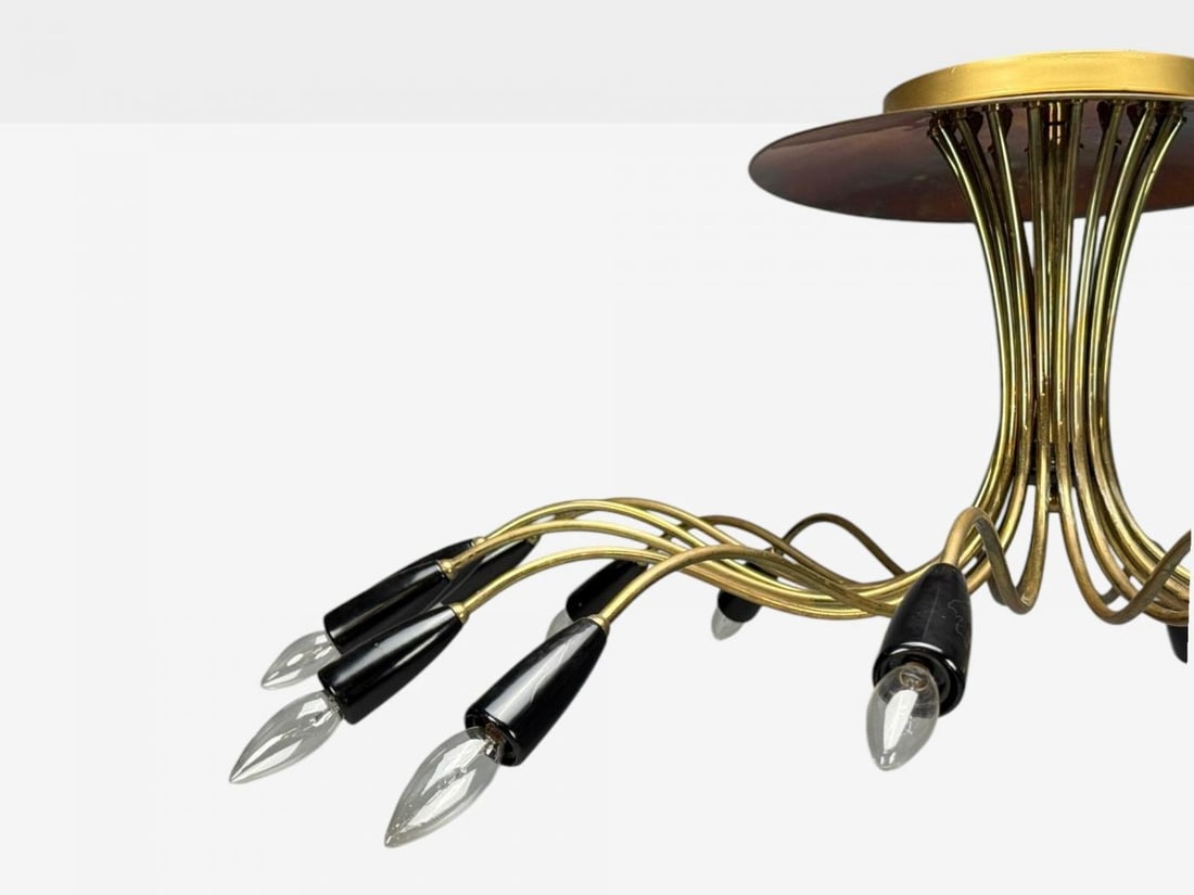 Italian Modern, Enameled Metal, Brass, Chandelier, Italy, 1960s - 3