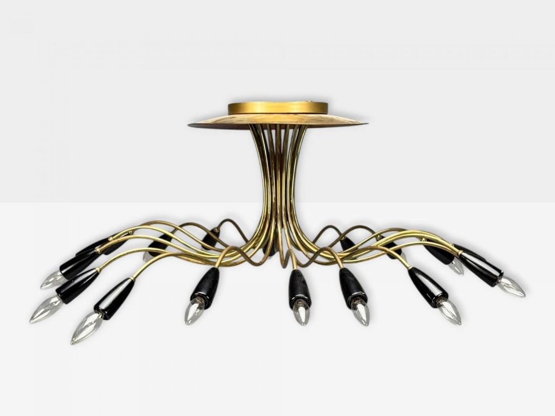 Italian Modern, Enameled Metal, Brass, Chandelier, Italy, 1960s - 9