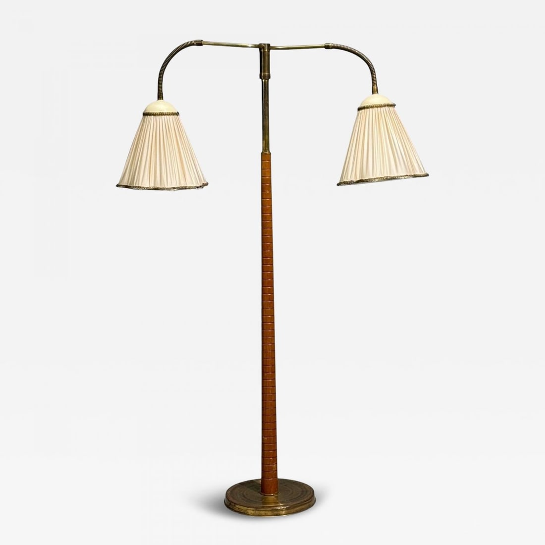 Swedish Modern, Organic Floor Lamp, Brass, Wood, Sweden, 1940s (1 of 10)