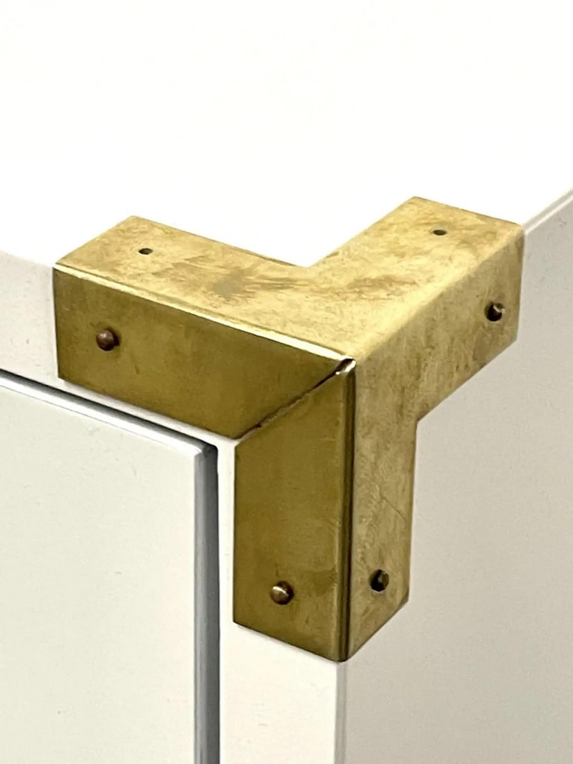 Pair Hollywood Regency Campaign Cabinets, Commodes, Nightstands, White Lacquer - 3