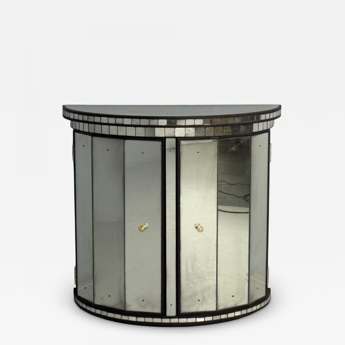 Hollywood Regency Style, Distressed Glass, Mirrored Demilune Cabinet (1 of 12)