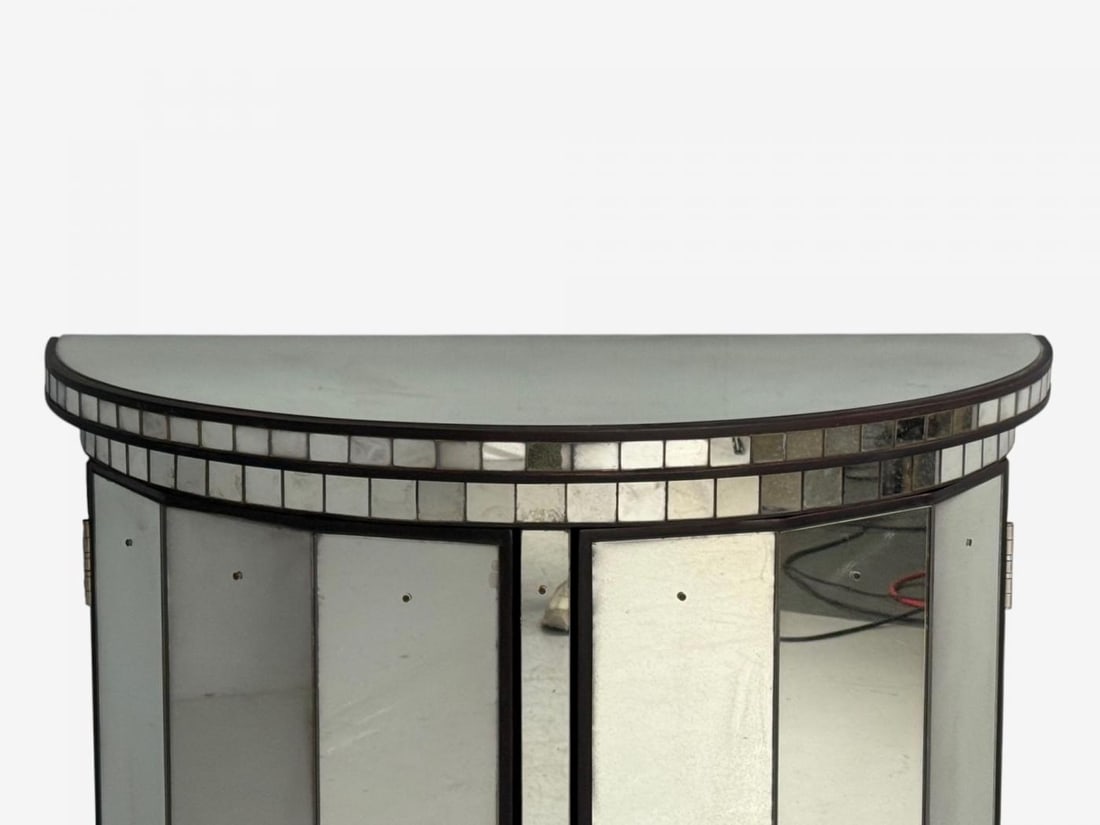 Hollywood Regency Style, Distressed Glass, Mirrored Demilune Cabinet - 5