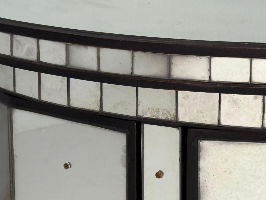 Hollywood Regency Style, Distressed Glass, Mirrored Demilune Cabinet - 6
