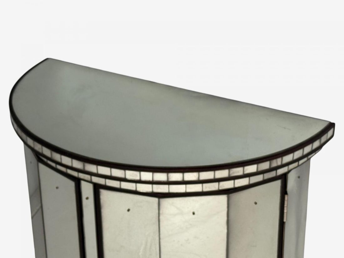 Hollywood Regency Style, Distressed Glass, Mirrored Demilune Cabinet - 7