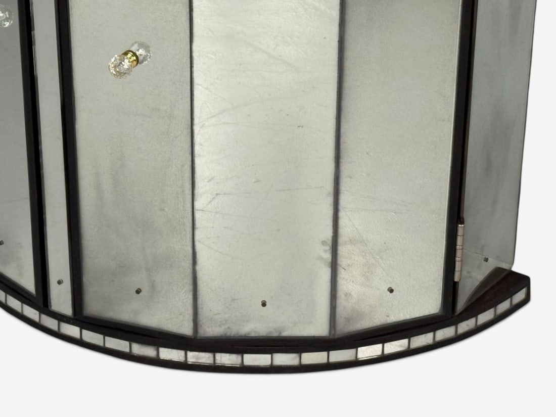 Hollywood Regency Style, Distressed Glass, Mirrored Demilune Cabinet - 9