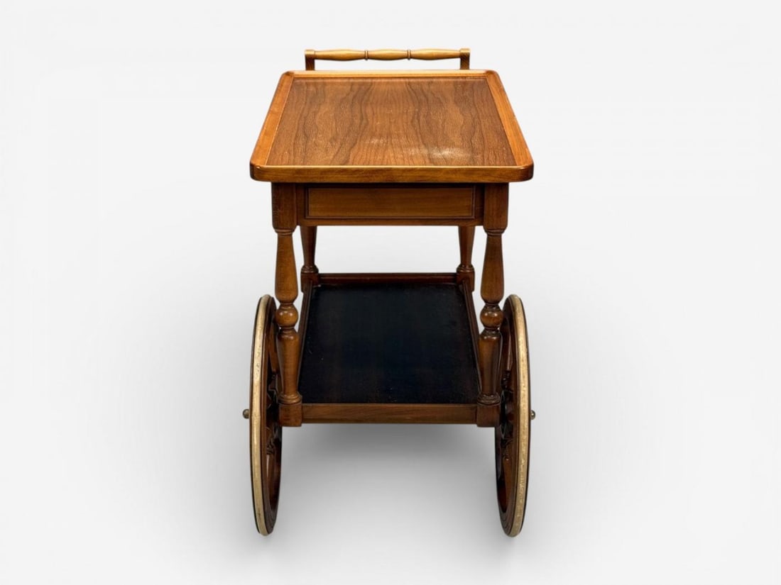 Swedish Modern, Rolling Bar Cart, Wood, Brass, Sweden, 1970s - 10