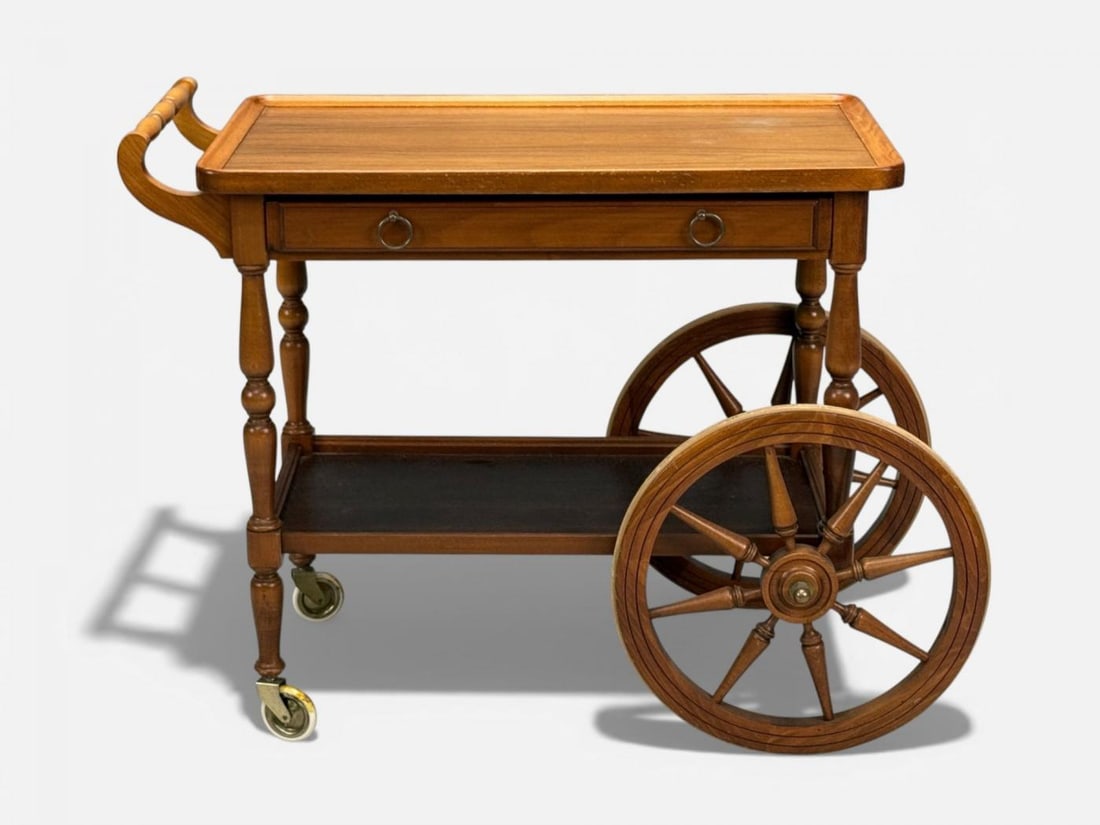 Swedish Modern, Rolling Bar Cart, Wood, Brass, Sweden, 1970s - 3