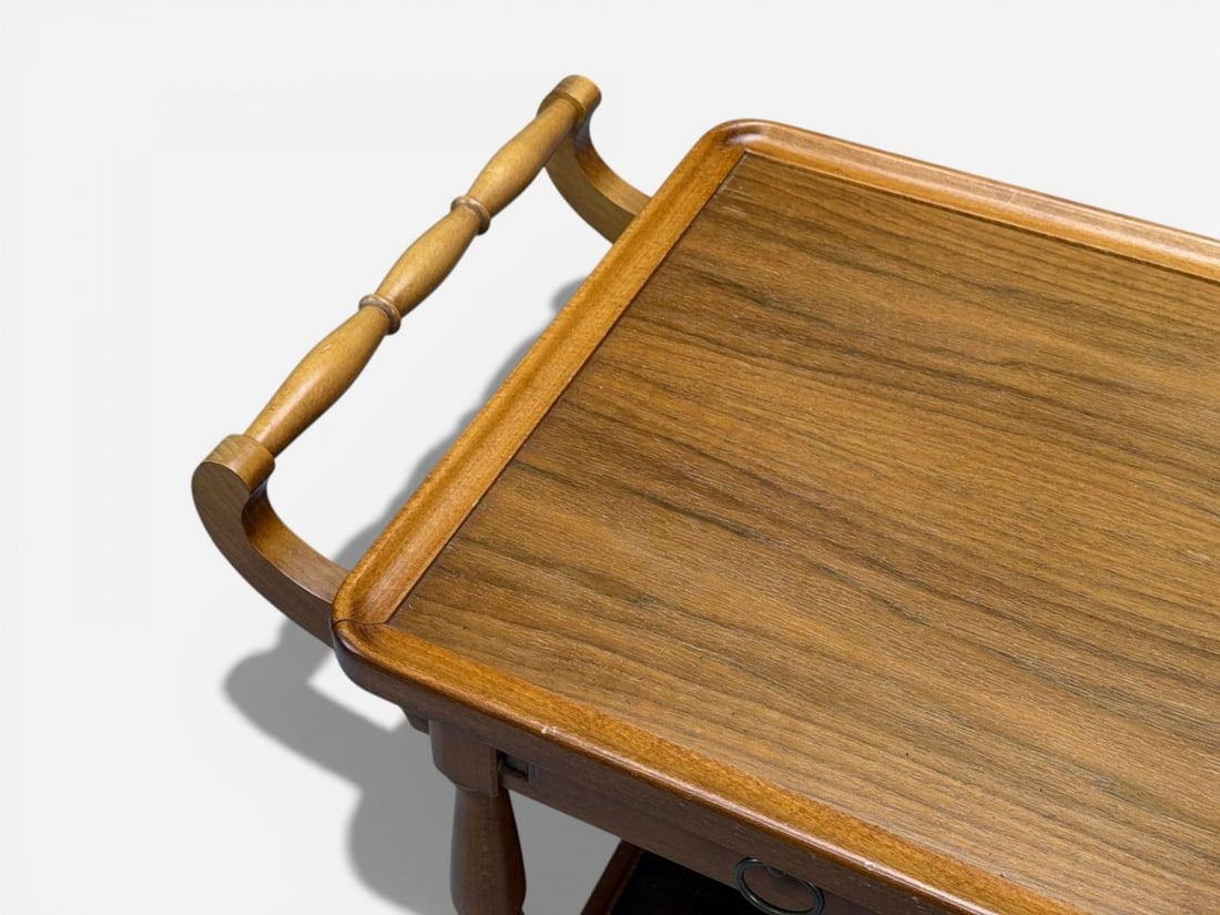 Swedish Modern, Rolling Bar Cart, Wood, Brass, Sweden, 1970s - 5