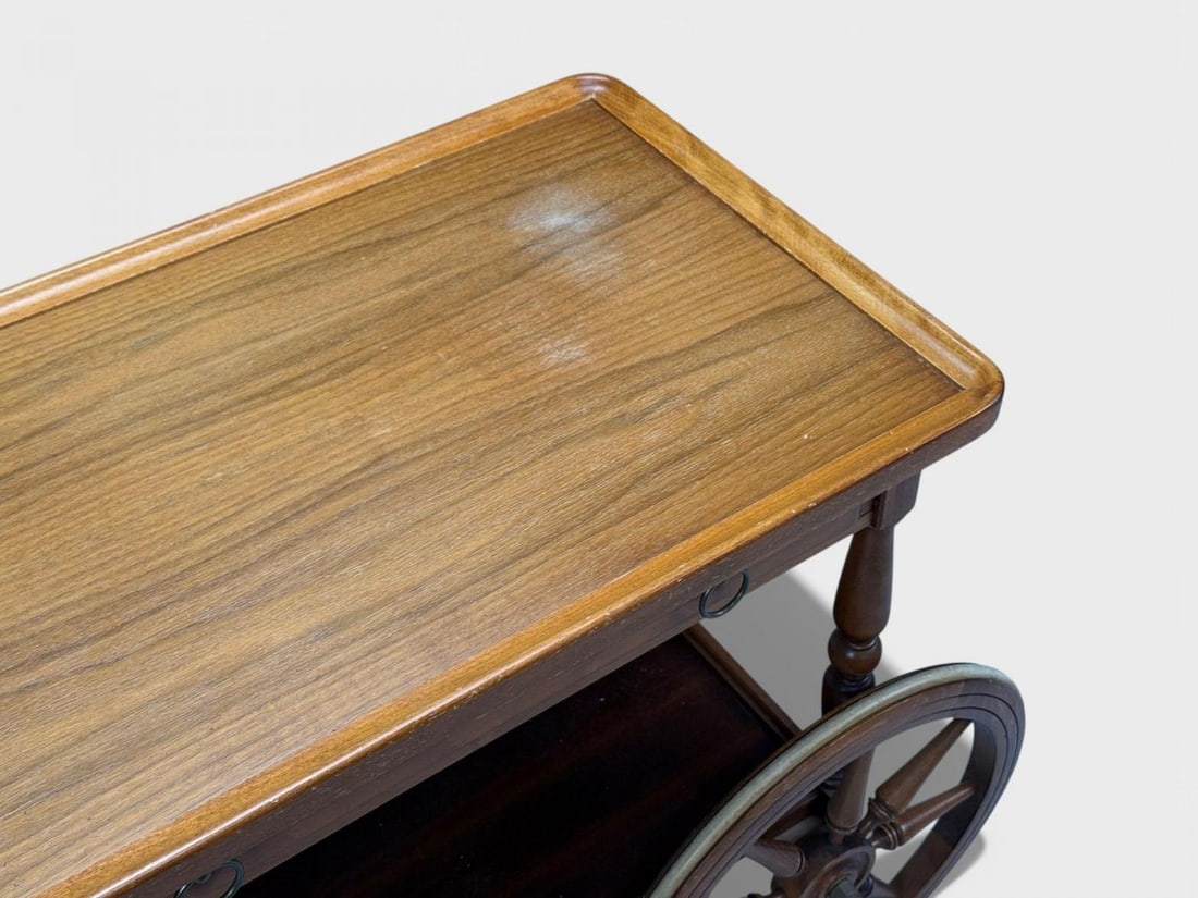 Swedish Modern, Rolling Bar Cart, Wood, Brass, Sweden, 1970s - 8