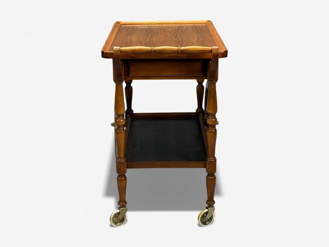 Swedish Modern, Rolling Bar Cart, Wood, Brass, Sweden, 1970s - 9