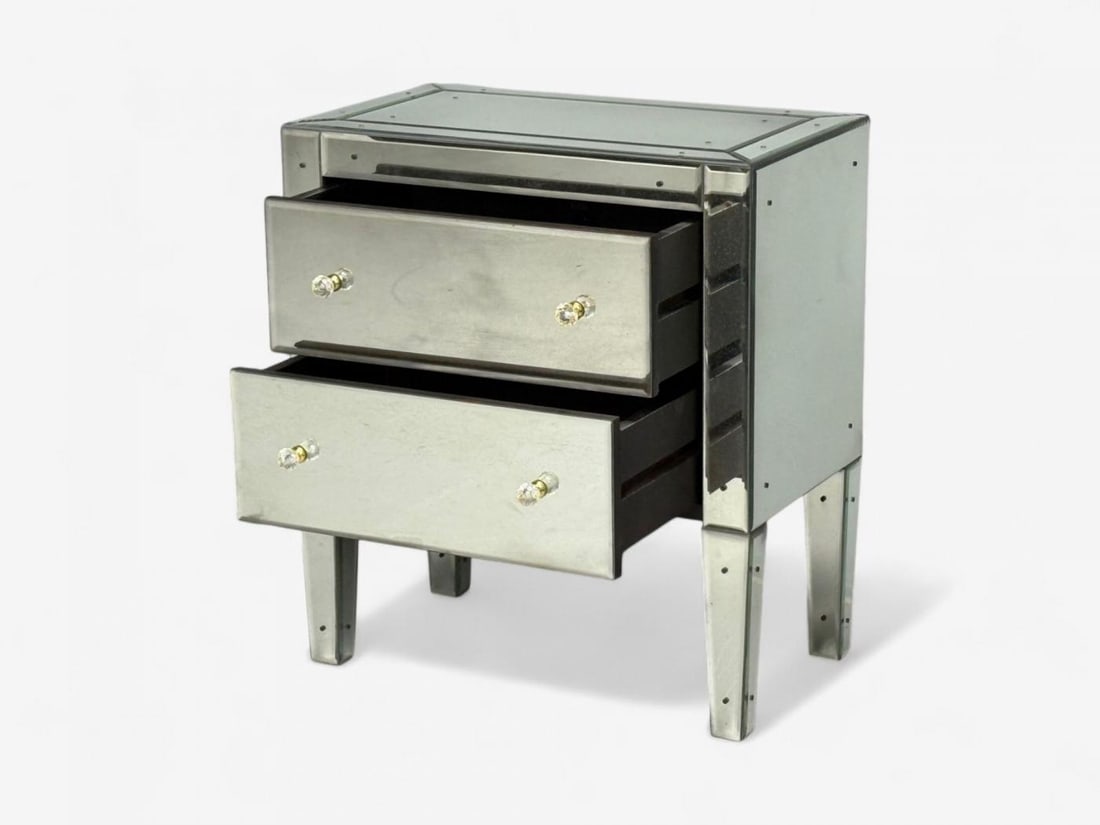 Hollywood Regency Style, Wood, Antique Beveled Glass, Mirrored Nightstands - 11