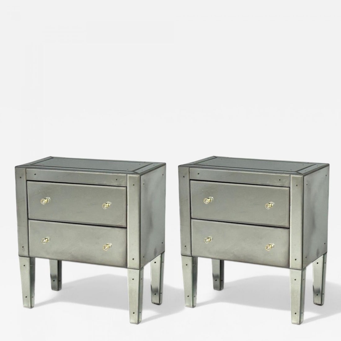Hollywood Regency Style, Wood, Antique Beveled Glass, Mirrored Nightstands (1 of 12)