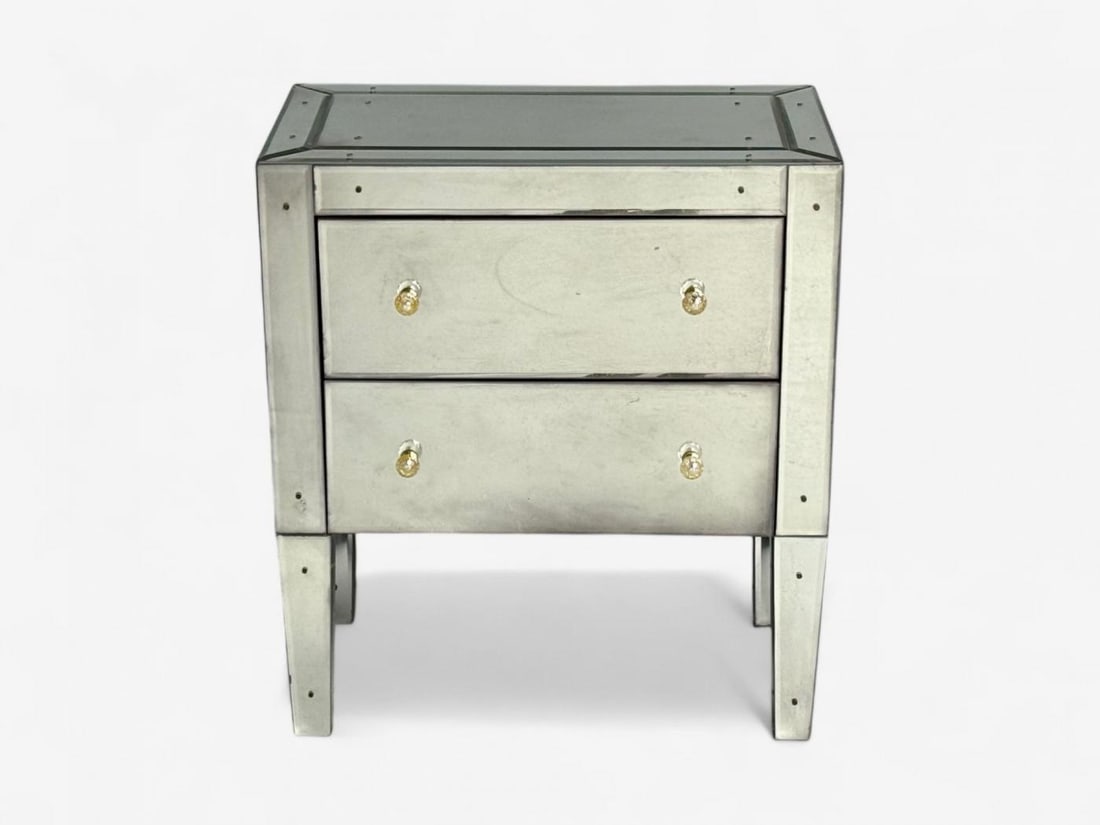 Hollywood Regency Style, Wood, Antique Beveled Glass, Mirrored Nightstands - 5