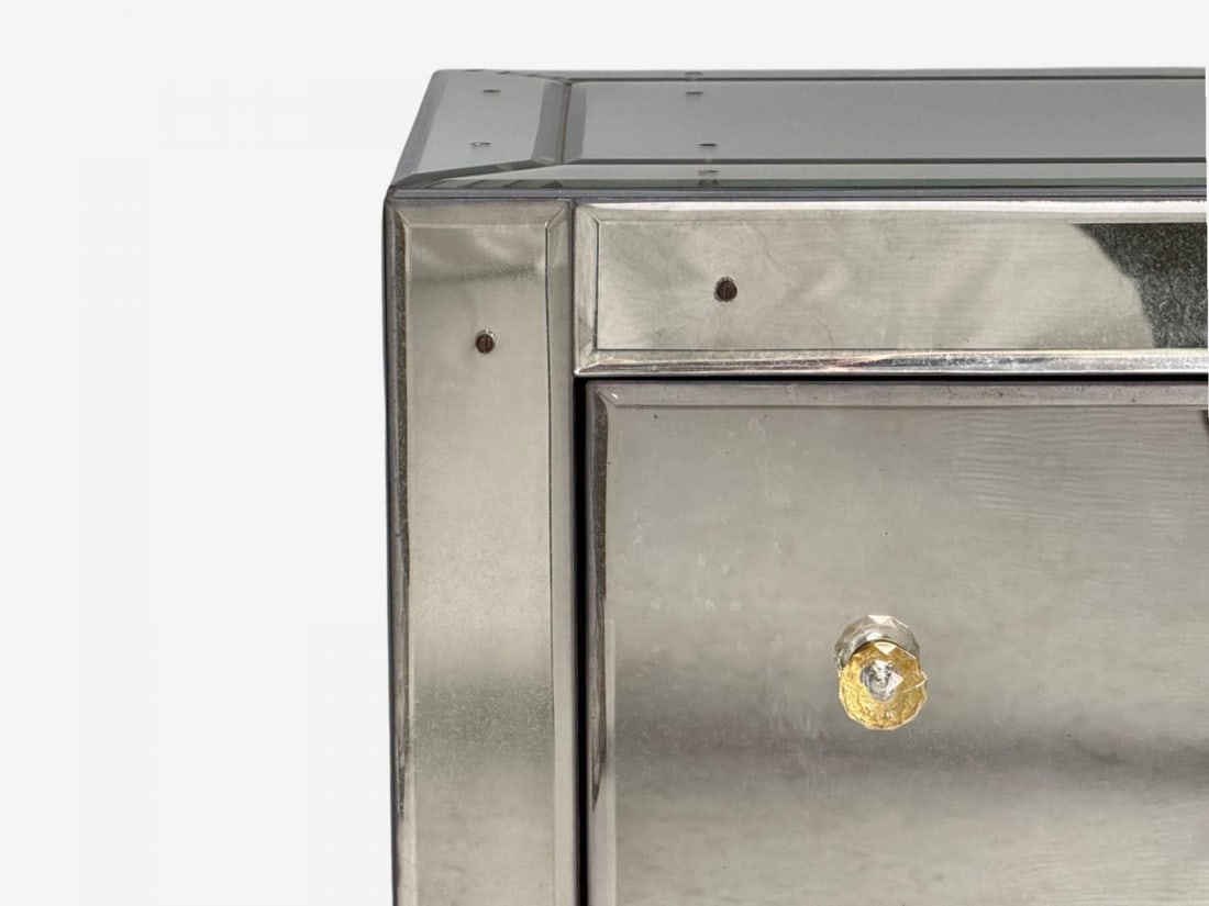 Hollywood Regency Style, Wood, Antique Beveled Glass, Mirrored Nightstands - 6