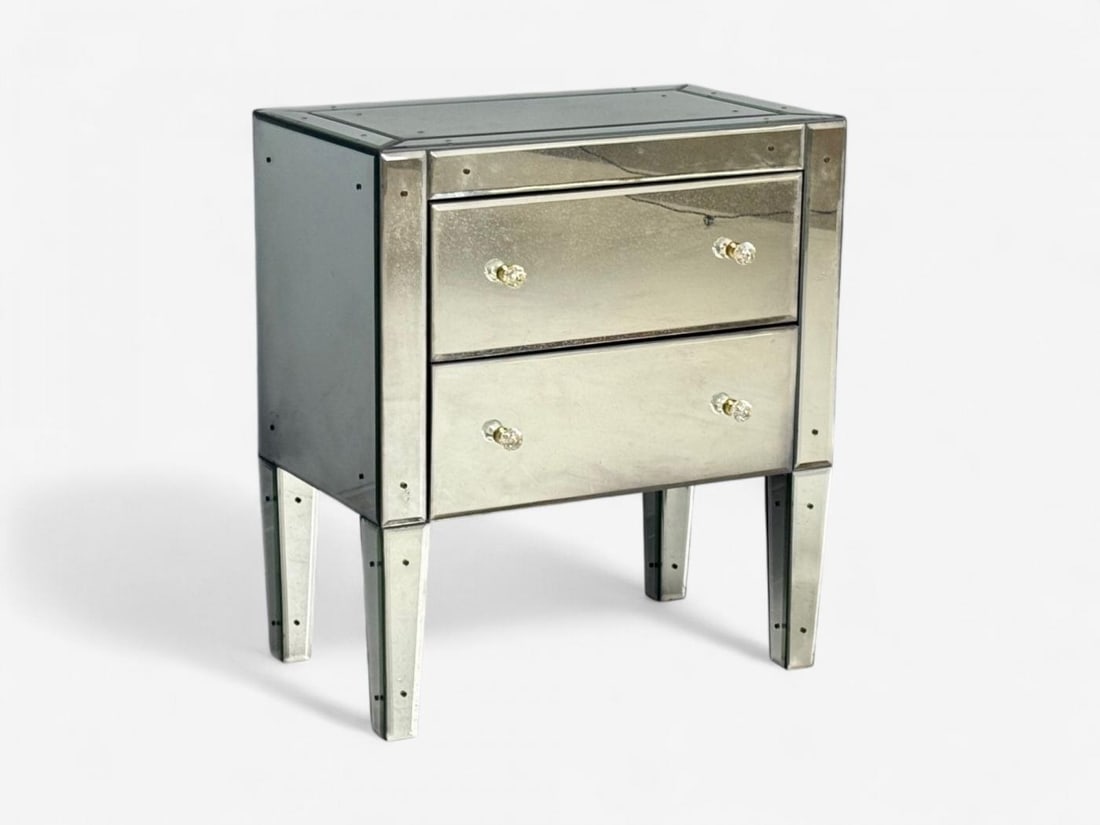 Hollywood Regency Style, Wood, Antique Beveled Glass, Mirrored Nightstands - 7