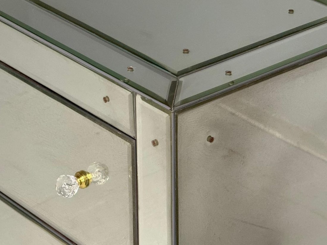 Hollywood Regency Style, Wood, Antique Beveled Glass, Mirrored Nightstands - 8