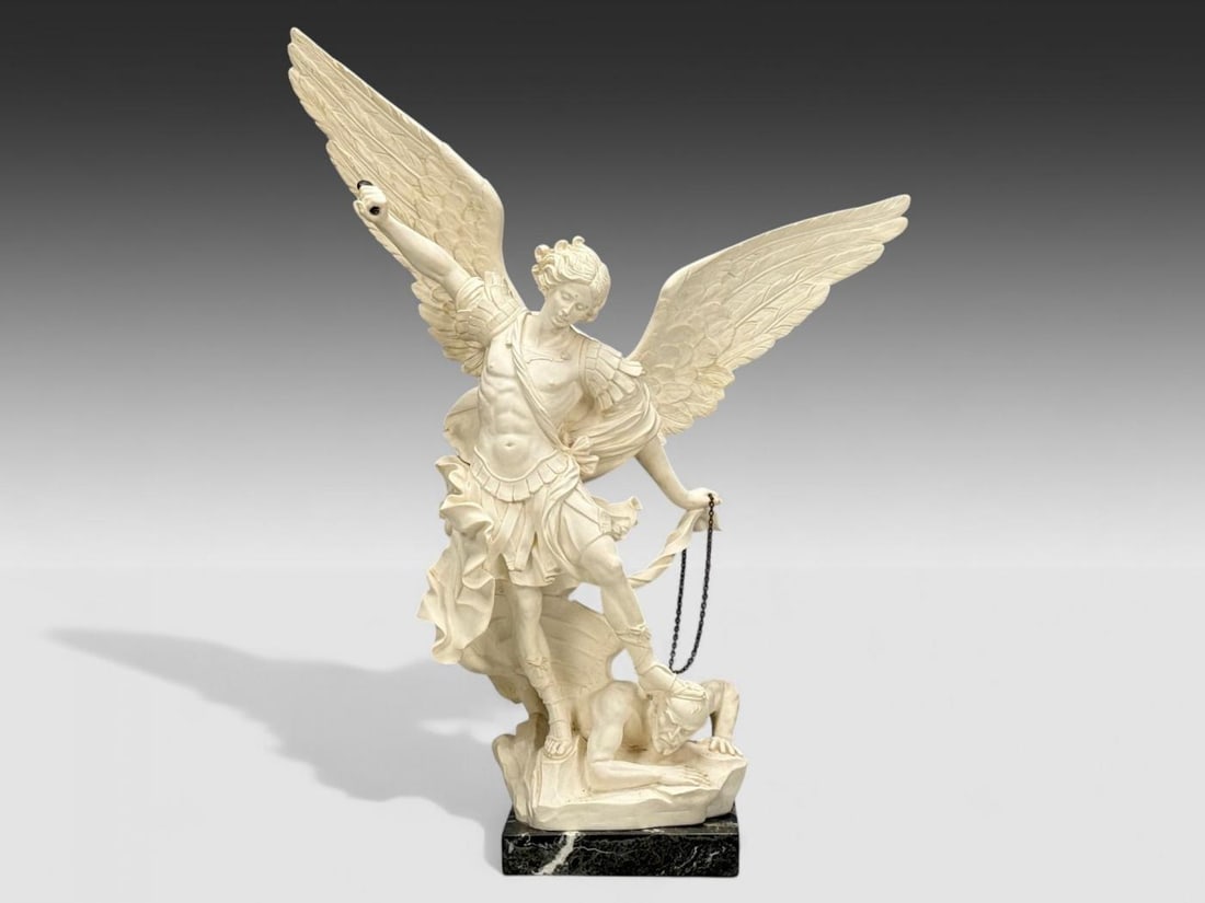 Statue of Saint Michael the Archangel, Composite, Marble Base, Italy, 20th c. - 3